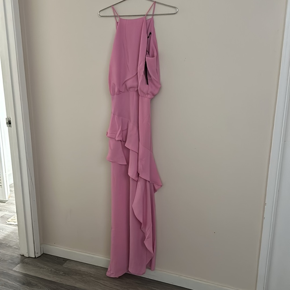 KRISA REVOLVE MAXI HALTER RUFFLE DRESS